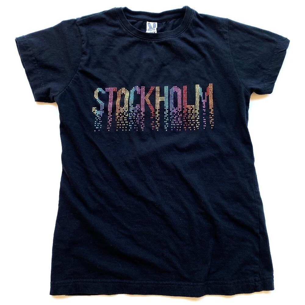 Stockholm Sweden Rainbow Rhinestone Graphic Tee Small